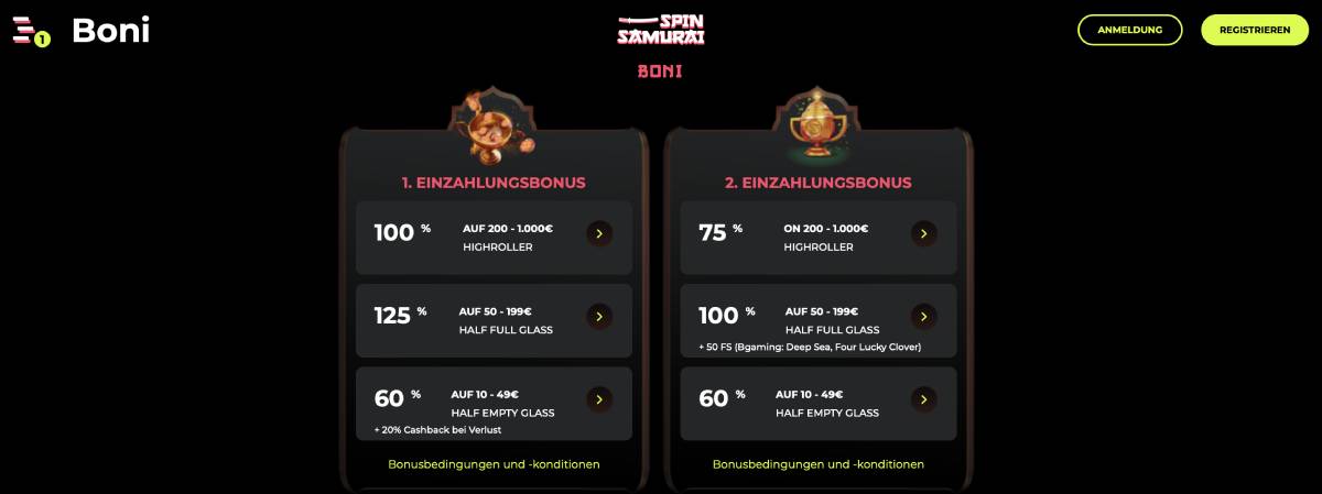 spinsamurai casino bonus